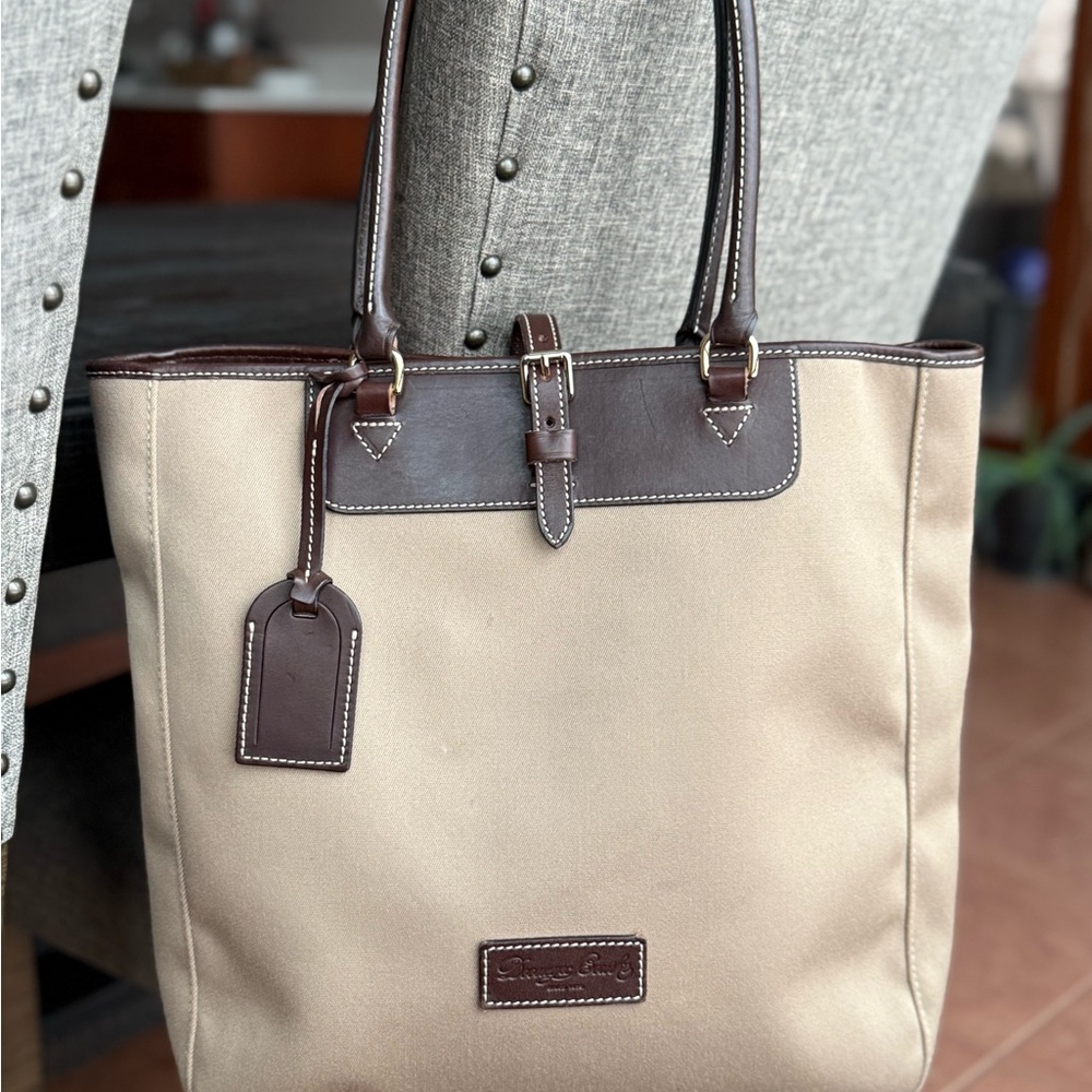 Dooney & Bourke Beige Canvas and Brown Leather Tote
